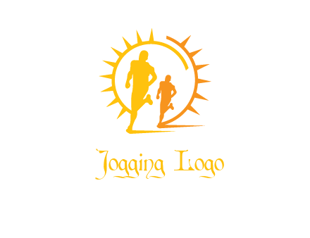 sun behind athletes or men jogging fitness logo