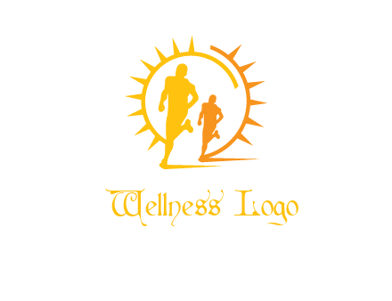 sun behind athletes or men jogging fitness logo