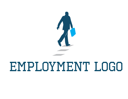 man walking on while carrying a briefcase logo