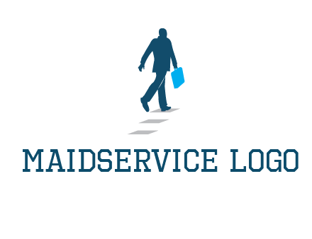 man walking on while carrying a briefcase logo