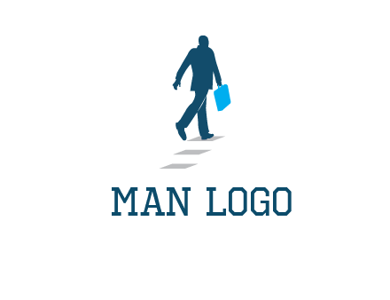 man walking on while carrying a briefcase logo