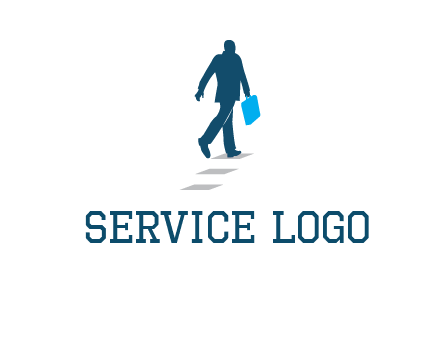 man walking on while carrying a briefcase logo