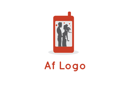 online dating site logo with the image of a couple with hearts inside a phone