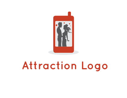 online dating site logo with the image of a couple with hearts inside a phone