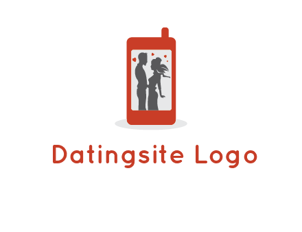 online dating site logo with the image of a couple with hearts inside a phone