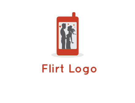 online dating site logo with the image of a couple with hearts inside a phone