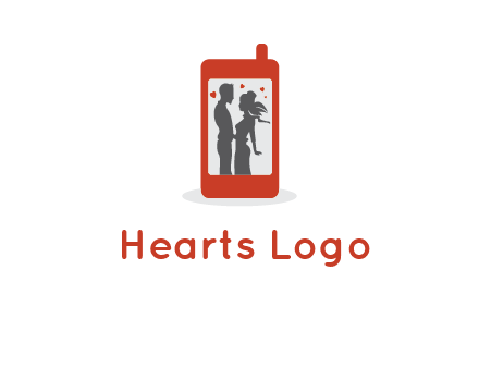 online dating site logo with the image of a couple with hearts inside a phone