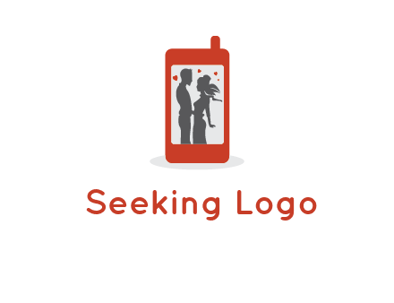 online dating site logo with the image of a couple with hearts inside a phone