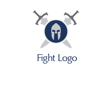 crossed swords behind a circle shield with a gladiator helmet emblem