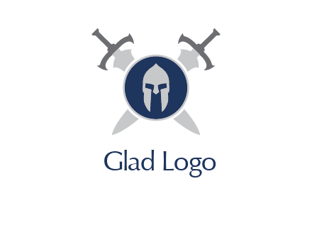 crossed swords behind a circle shield with a gladiator helmet emblem