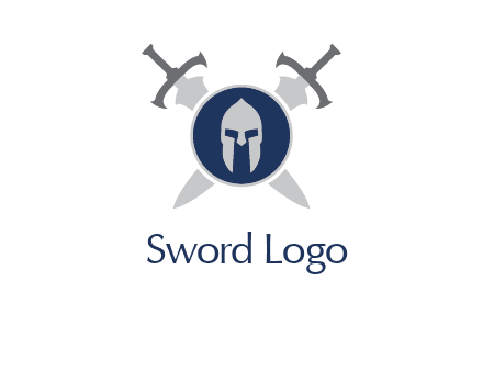 crossed swords behind a circle shield with a gladiator helmet emblem