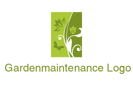 spring garden logo with flows and a butterfly