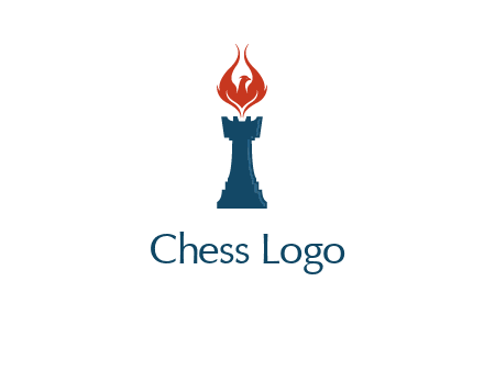 chess rook with phoenix flames logo