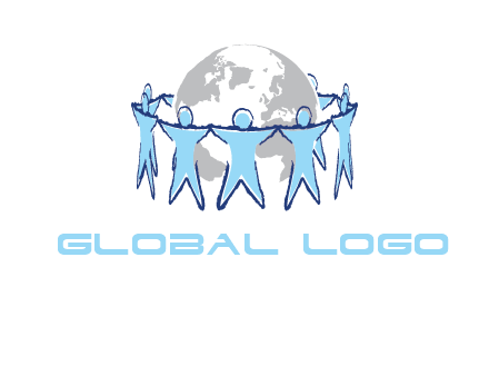 people join hands to surround earth logo