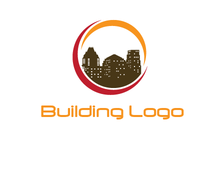 buildings inside a circular logo