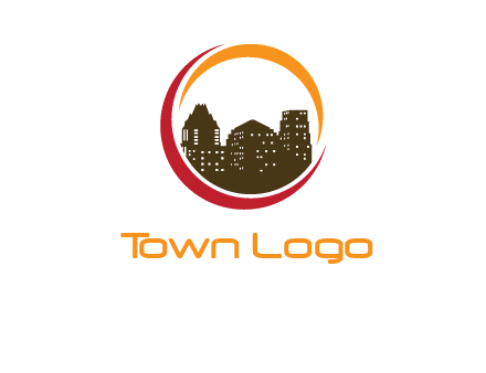 buildings inside a circular logo