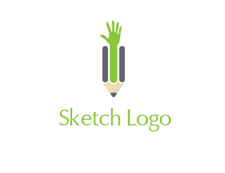 green hand inside pencil logo