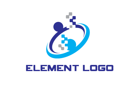 logo with pixels or pieces rising from ring