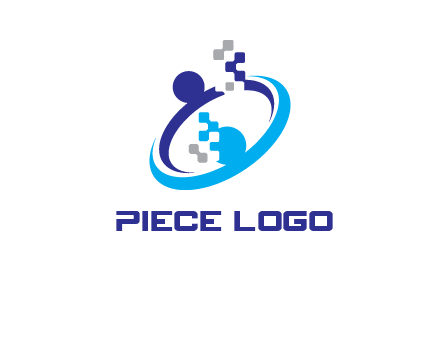 logo with pixels or pieces rising from ring