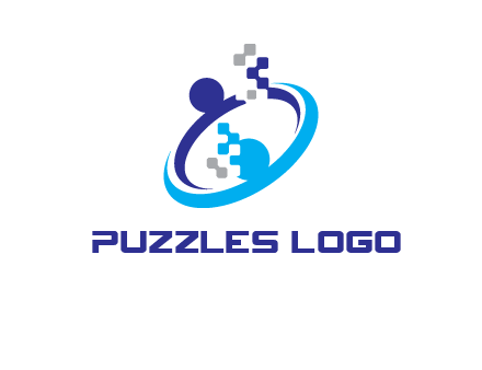 logo with pixels or pieces rising from ring