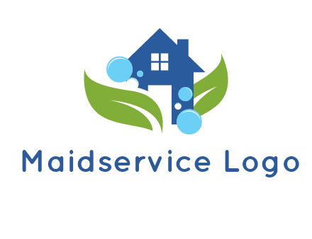 leaves and bubbles over house logo