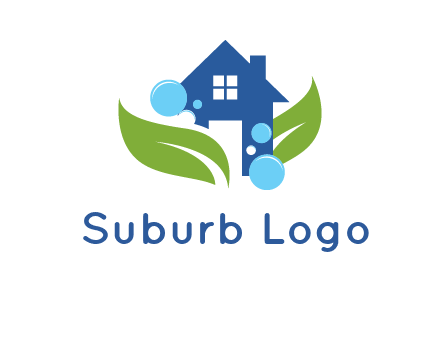 leaves and bubbles over house logo