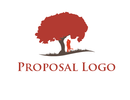 couple kissing under a tree logo