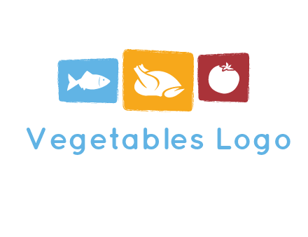 tomato, poultry and fish in squares logo