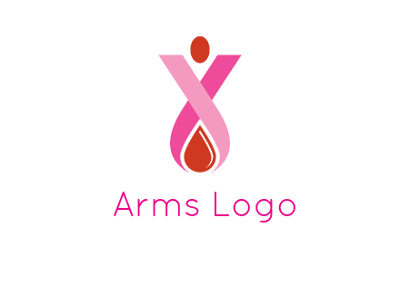 upside down breast cancer ribbon with dot and drop of blood logo