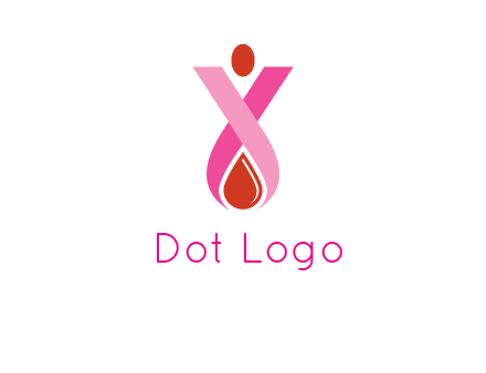 upside down breast cancer ribbon with dot and drop of blood logo