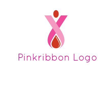 upside down breast cancer ribbon with dot and drop of blood logo