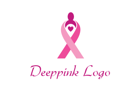 pink breast cancer ribbon logo with a heart and woman icon