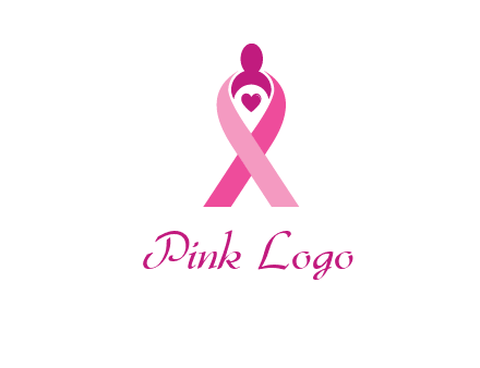 pink breast cancer ribbon logo with a heart and woman icon