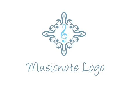 music note inside filigree tile logo