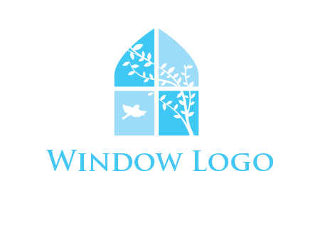 tree and bird inside the abstract window logo