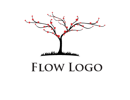 tree with flowers on grass logo