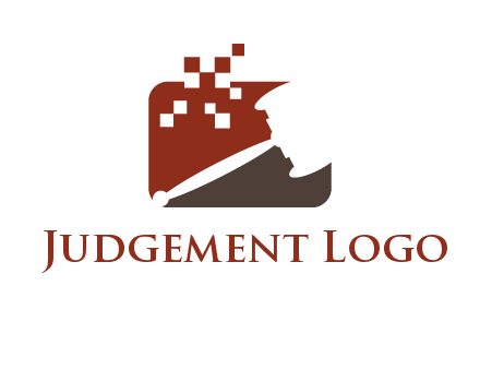 gavel inside the rectangle shape with pixels logo