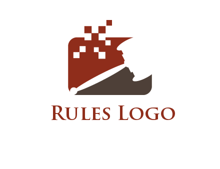 gavel inside the rectangle shape with pixels logo