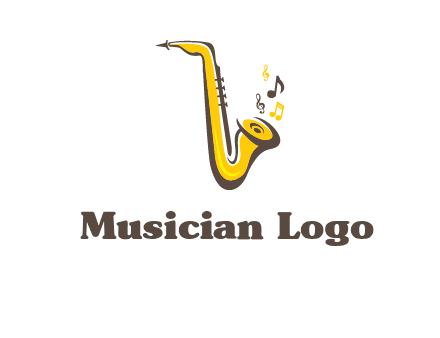 abstract saxophone with music notes logo