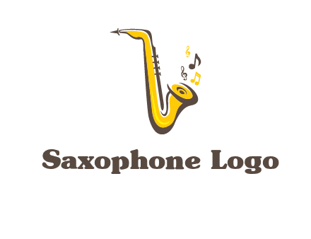 abstract saxophone with music notes logo