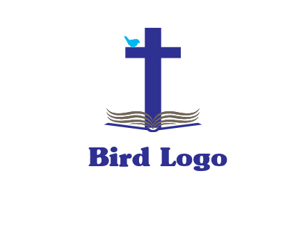 cross with abstract book and bird logo