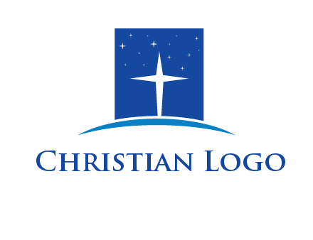 cross inside the square with shinning stars logo