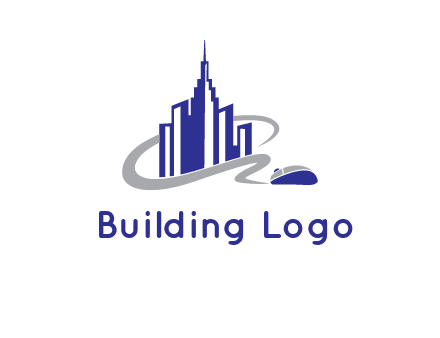 swoosh around the buildings with mouse logo