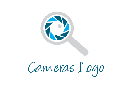 camera shutter inside magnifying glass logo