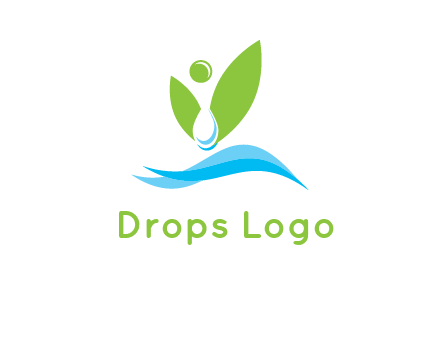 water drop with abstract leaves person on waves logo