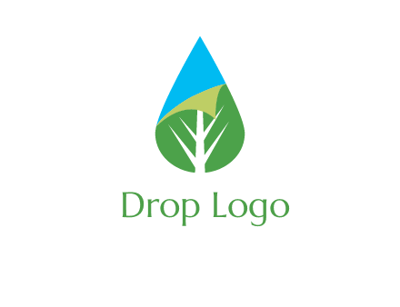 water drop with leaf and folded corner logo