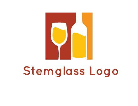 abstract wine glass and bottle in square logo