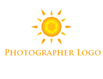 camera shutter inside abstract sun logo