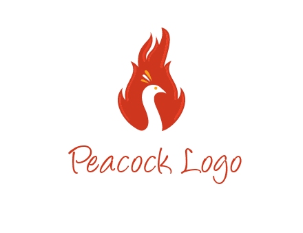 abstract peacock in fire flames icon