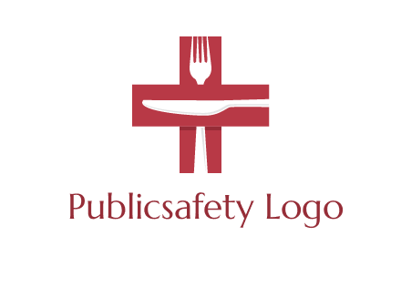 abstract spoon and knife in medical plus sign icon